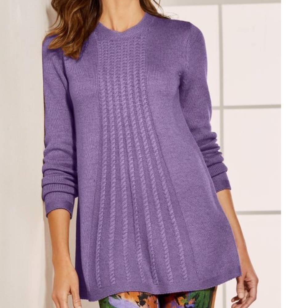 Soft Surroundings Sydney flared cable sweater Size XS Purple